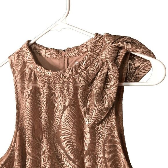 JS Collections Womens Embroidered Appliqué Halterneck Dress 16 Latte Fit N Flare - Picture 7 of 10